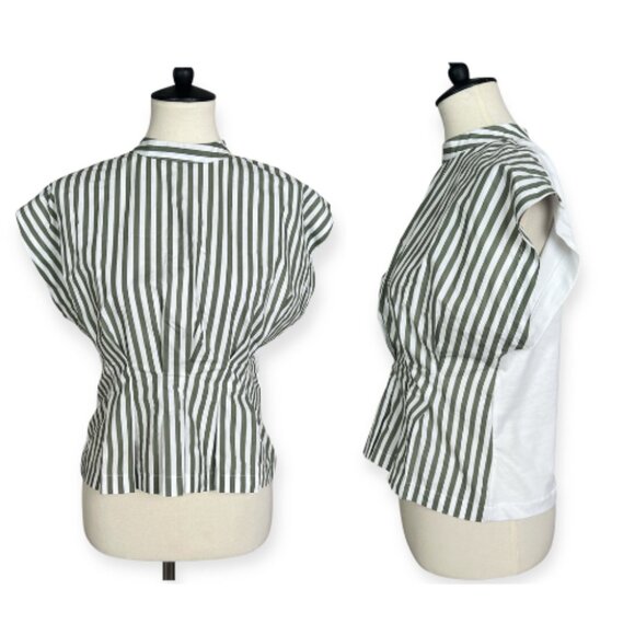 Zara Striped Green and White Cinched Front Top Sz M *note - Picture 1 of 10